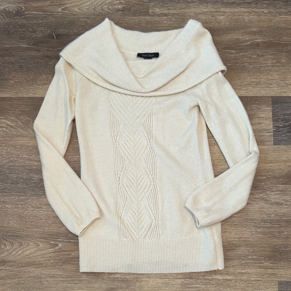 WHBM Cream Cowl Neck Sweater